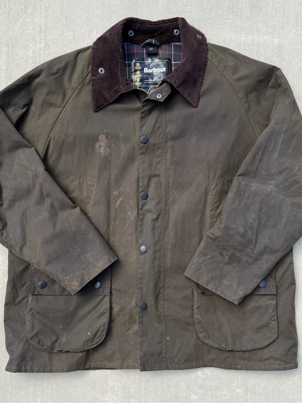 Barbour Bedale Men's Dark Brown Waxed Cotton Jacket with Corduroy Collar
